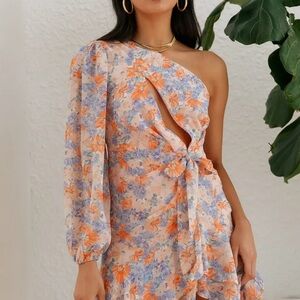 Elegant One-Shoulder Floral Dress
